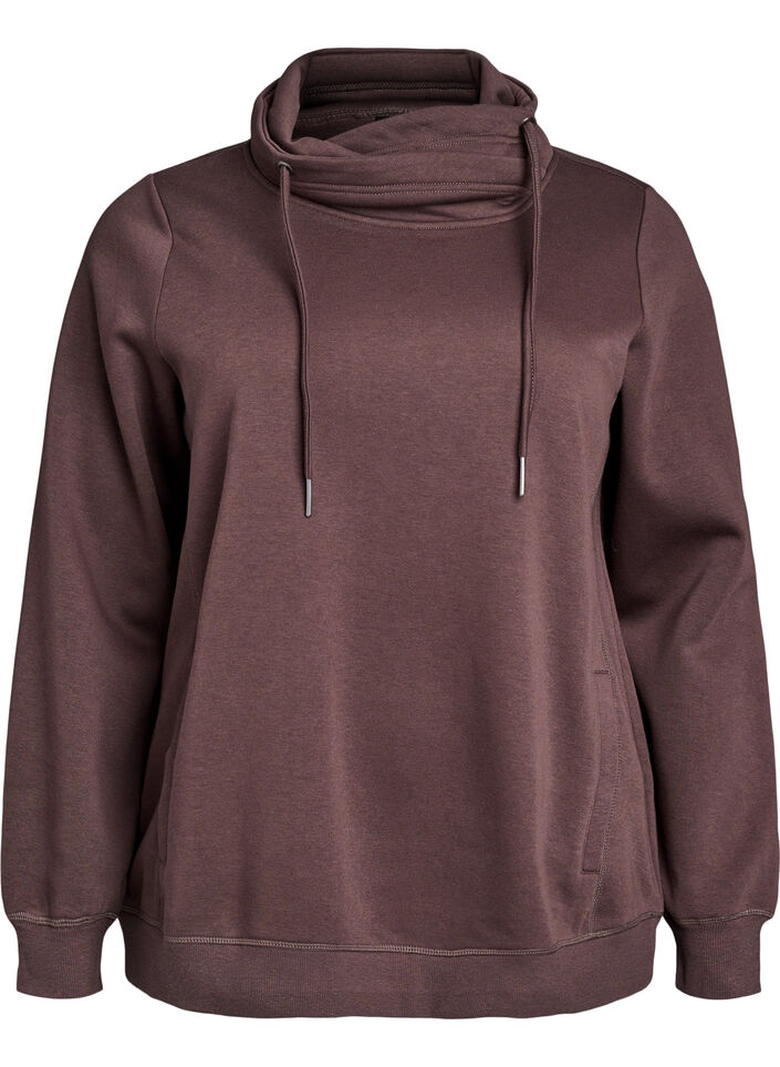 Sweatshirt with high collar and pockets, Brown, Packshot image number 0