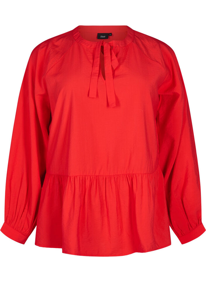 Blouse with bow and long sleeves, Red, Packshot image number 0
