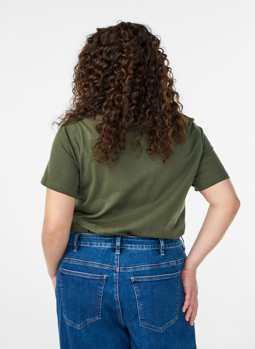 Cotton t-shirt with decorative front detail, Green, Model image number 2