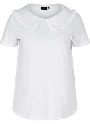 Short-sleeved cotton t-shirt with collar, Bright White, Packshot image number 0