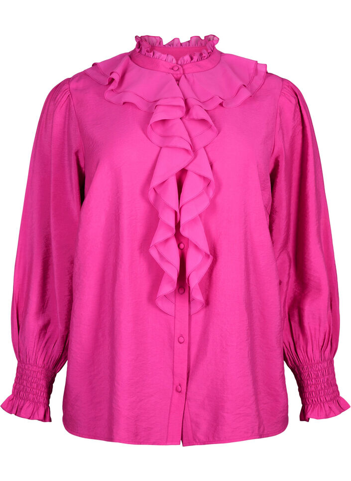 Ruffle shirt blouse in viscose, Rose Violet, Packshot image number 0