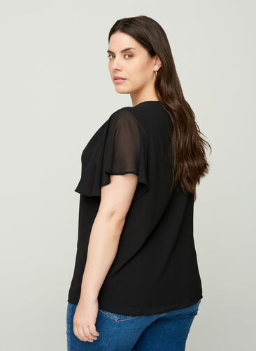 Short-sleeved blouse, Black, Model image number 1