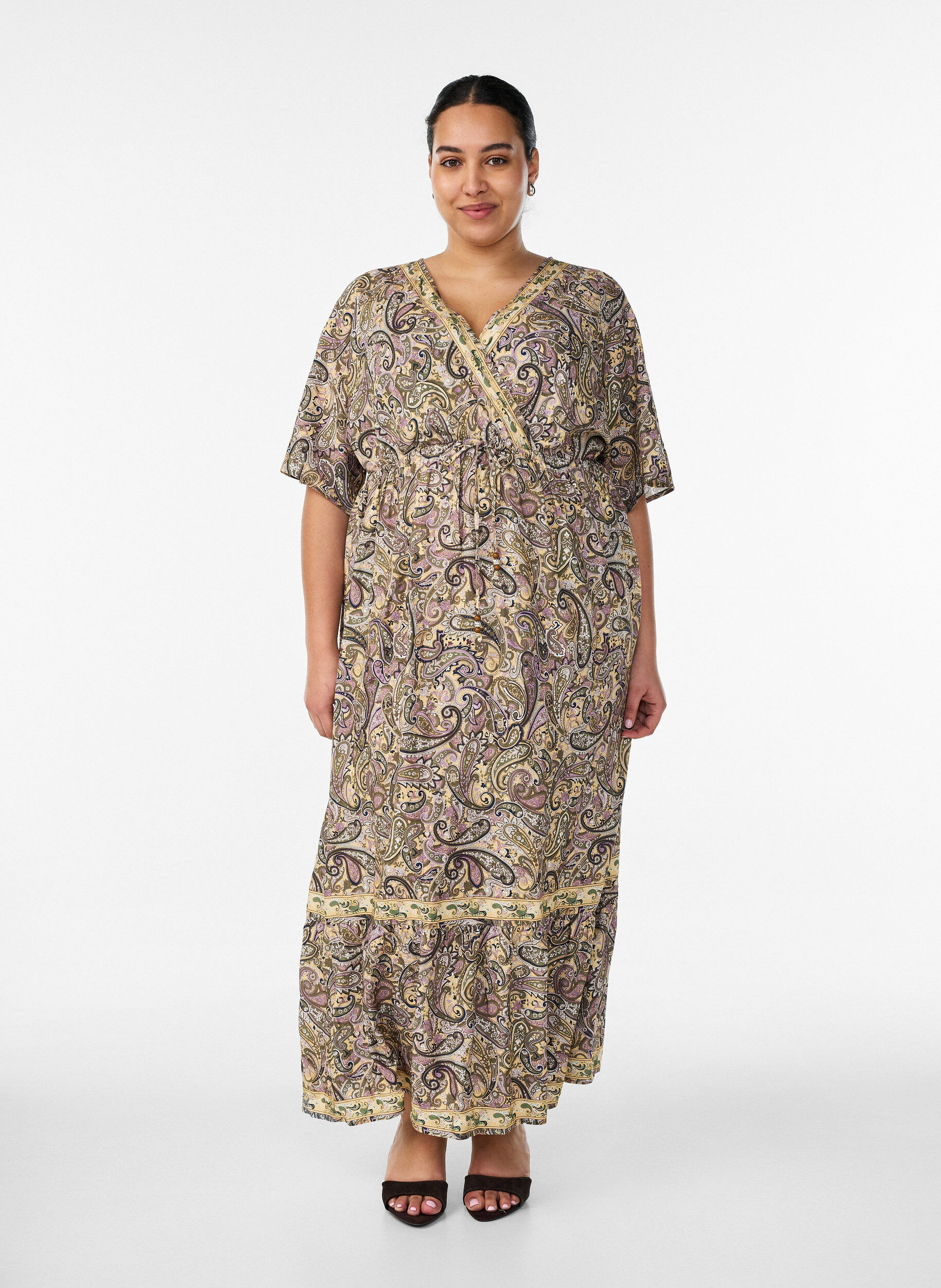 Zizzifashion Viscose maxi dress with a paisley print, Yellow, Model image number 0