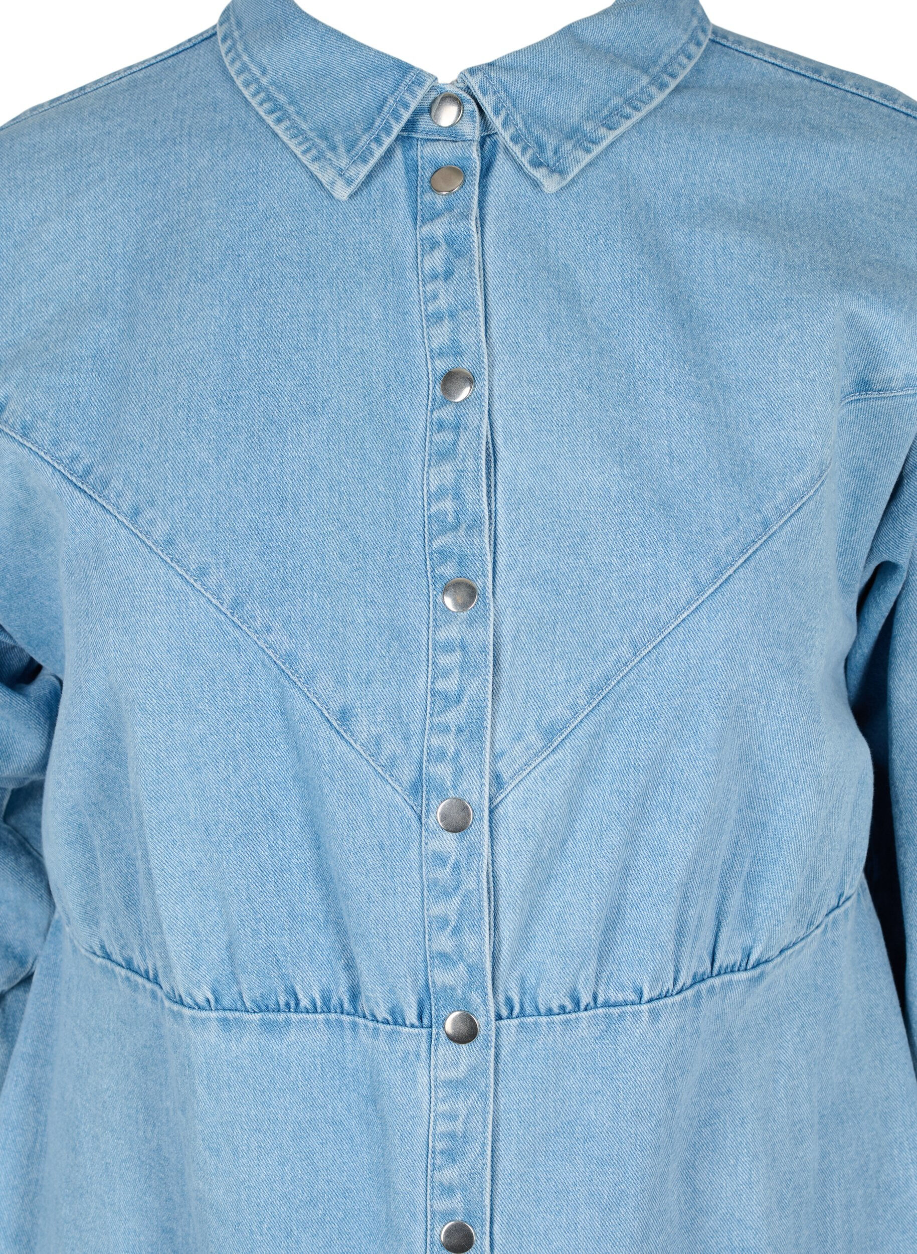 Zizzifashion Denim dress with buttons and long sleeves, Light blue denim, Packshot image number 2