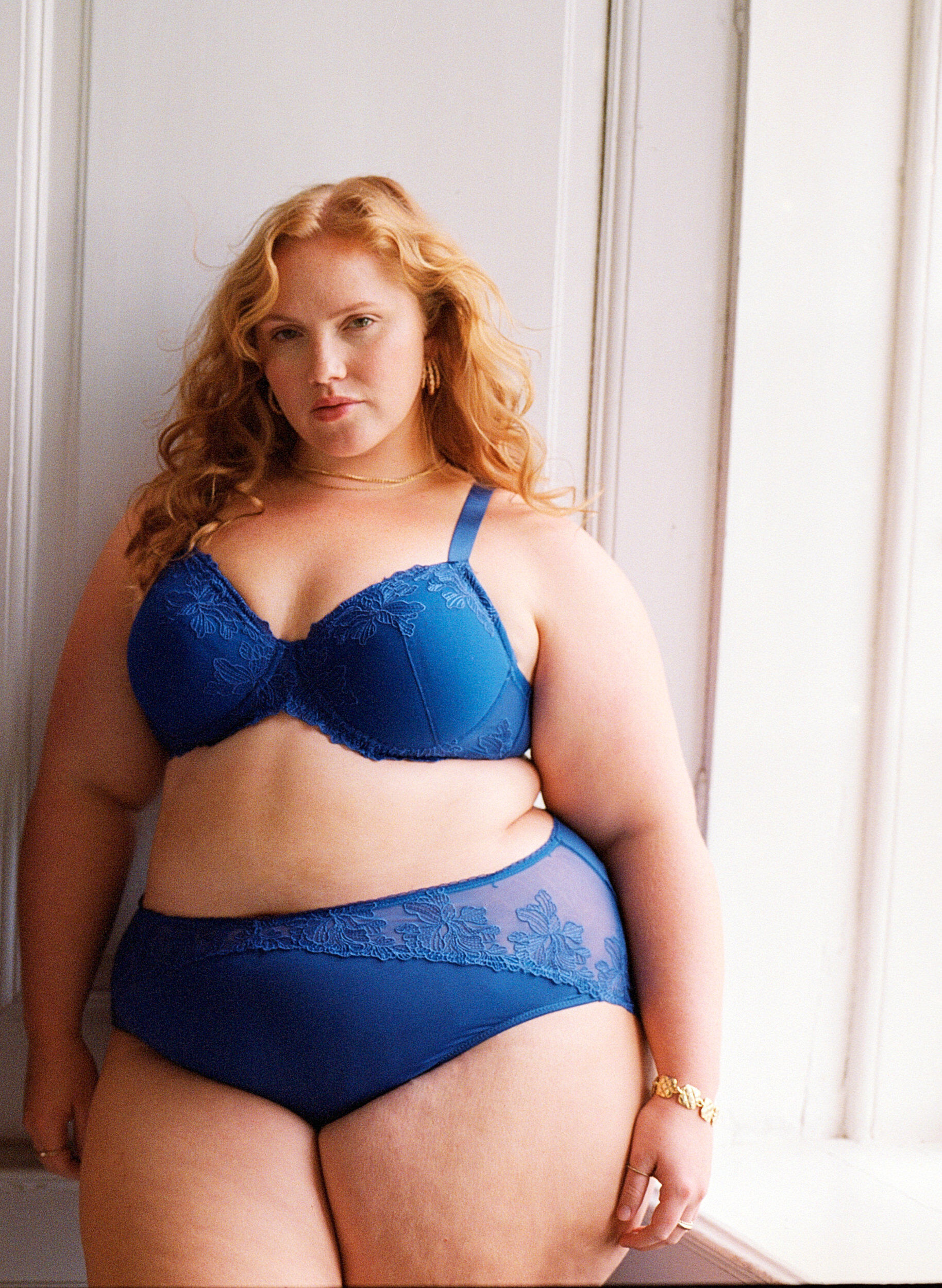 Zizzifashion Microfiber panties with floral lace, Blue, Image image number 0