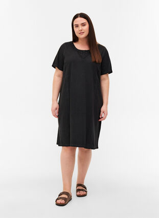 Dress with lace details and short sleeves, Black Washed , Model image number 2