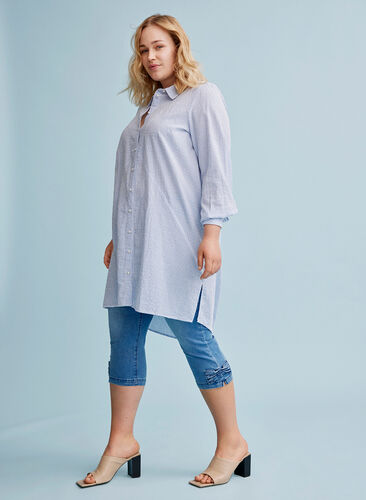 Long striped shirt in cotton, Skyway Stripe, Image image number 0