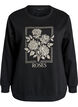 Sweatshirt with rose print and rhinestones, Black, Packshot image number 0