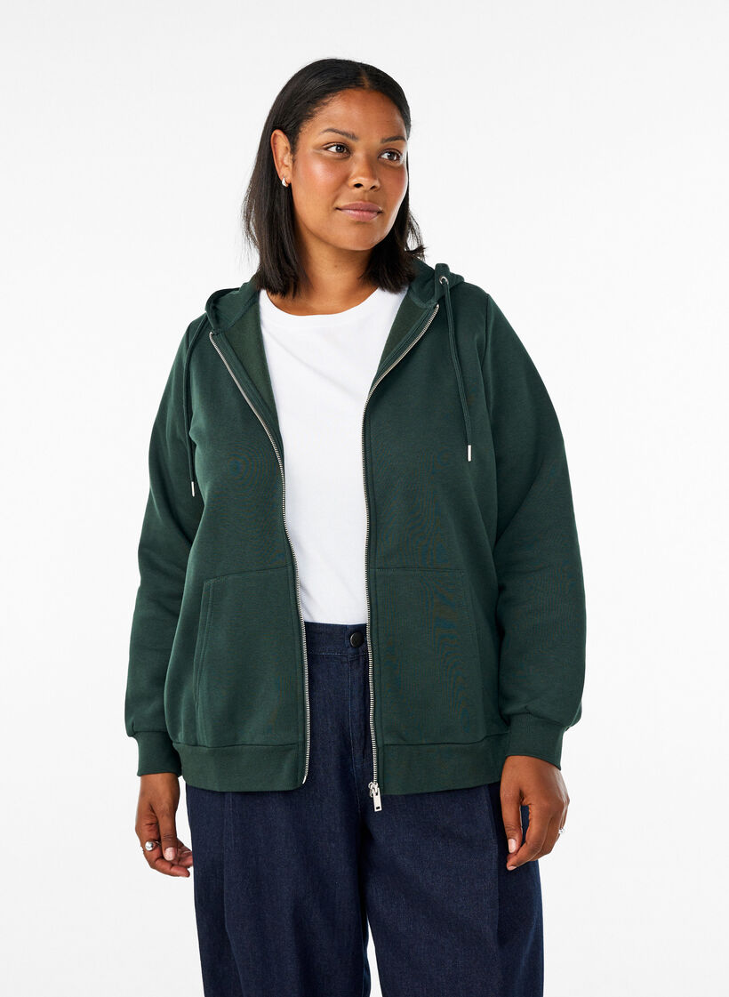 Hooded sweatshirt with a zip and pockets, Green, Model image number 0