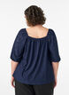 Blouse with short puff sleeves and an openwork pattern, Blue, Model image number 2