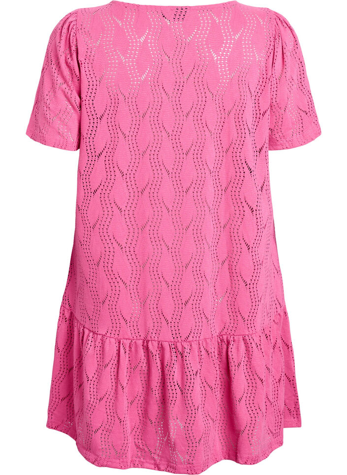 Short jersey dress with eyelet pattern, Pink, Packshot image number 1