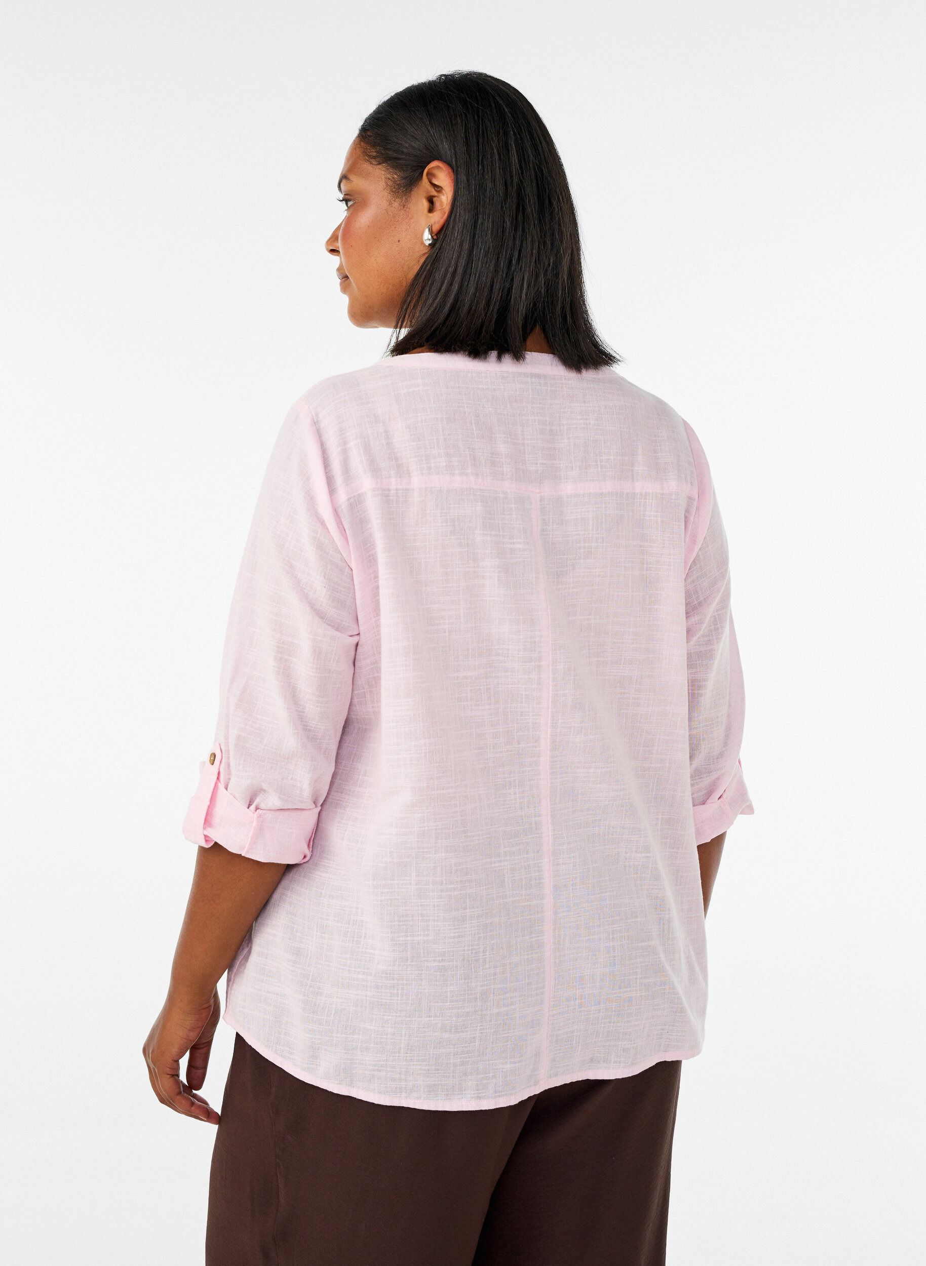 ZizzifashionCotton shirt blouse with a v-neck, Rose, Model image number 2