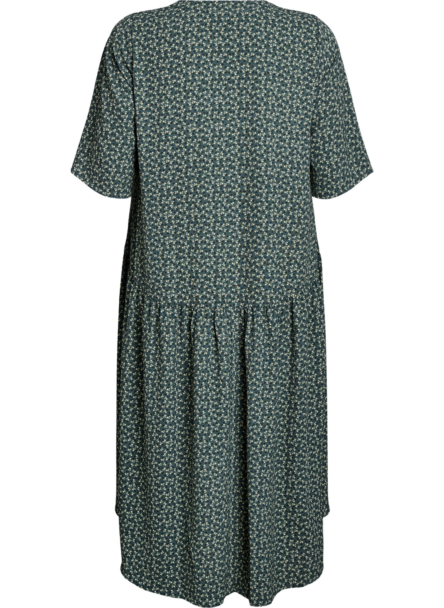 Zizzifashion A-line midi dress with short sleeves, Green, Packshot image number 1