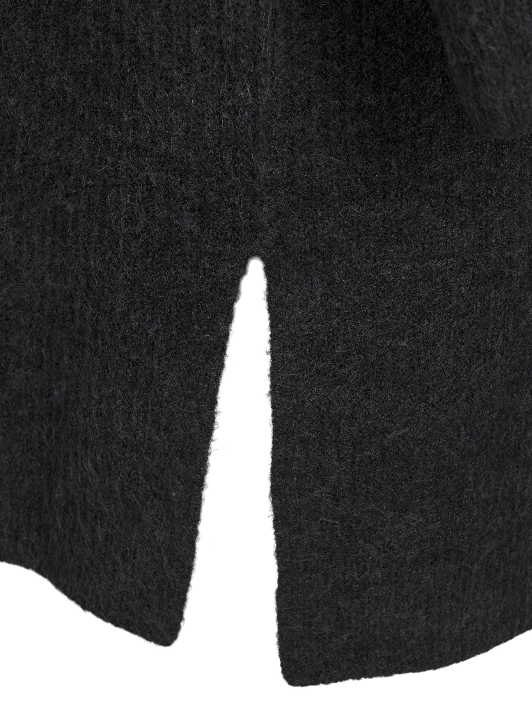 Zizzifashion FLASH - Ribbed cardigan with slits, Dark Grey Melange, Packshot image number 3