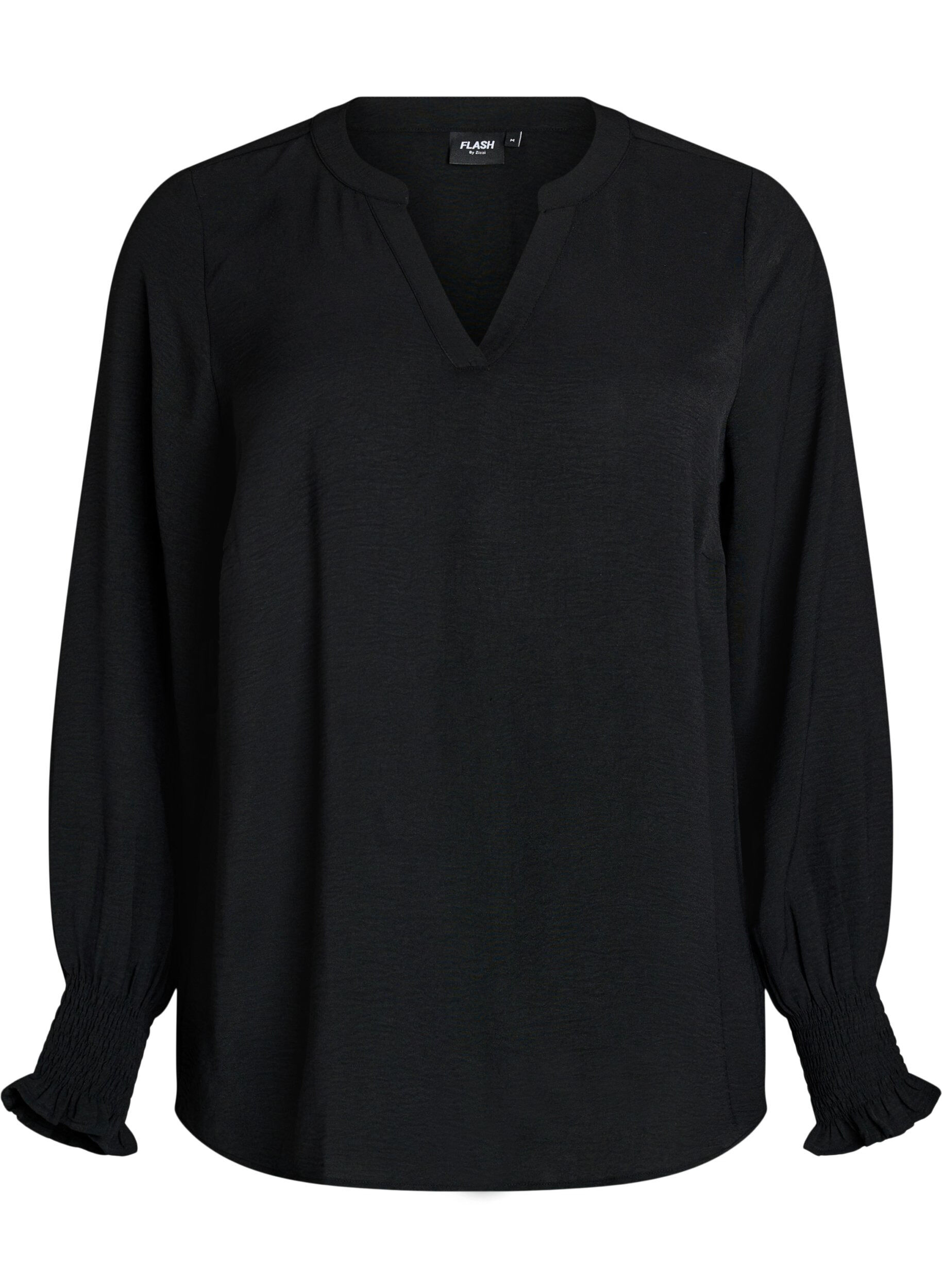 FLASH - Blouse with smock cuffs and V-neck