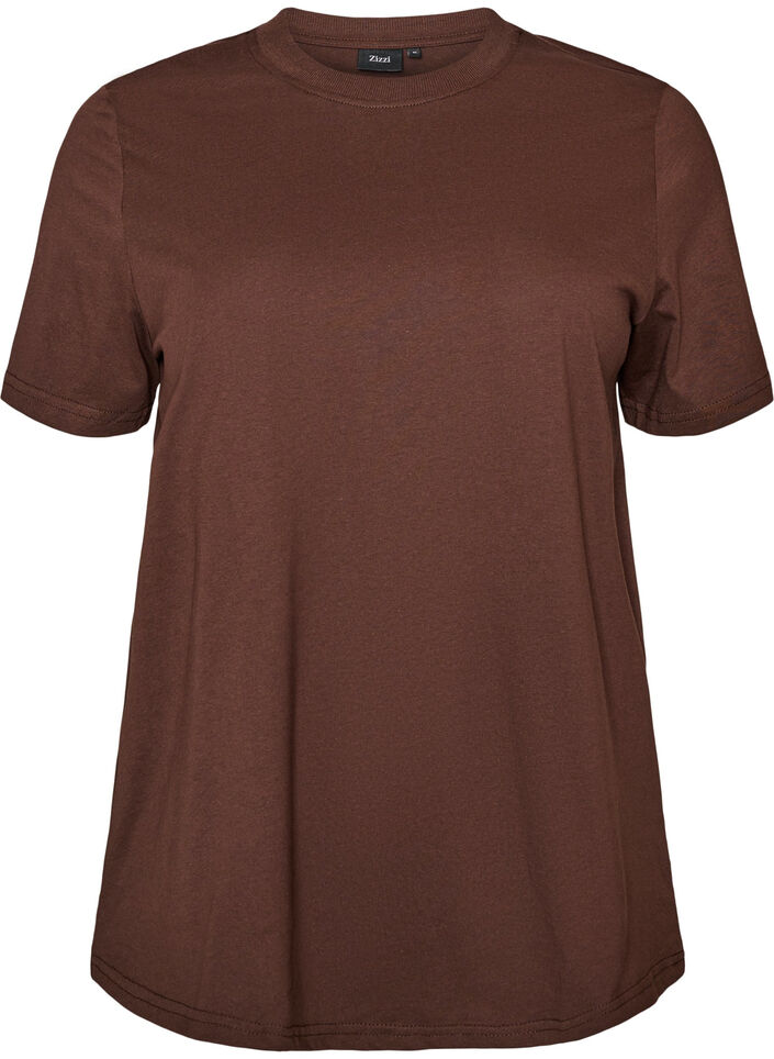 Basic cotton T-shirt with round neck, Brown, Packshot image number 0