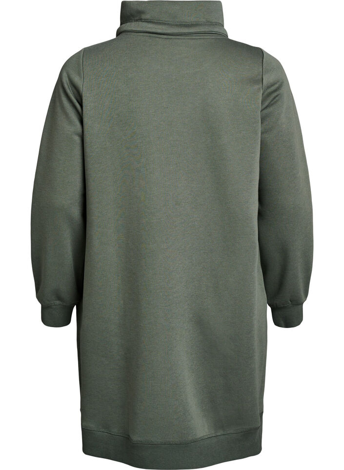 Short sweatshirt dress with high collar and pockets, Green, Packshot image number 1