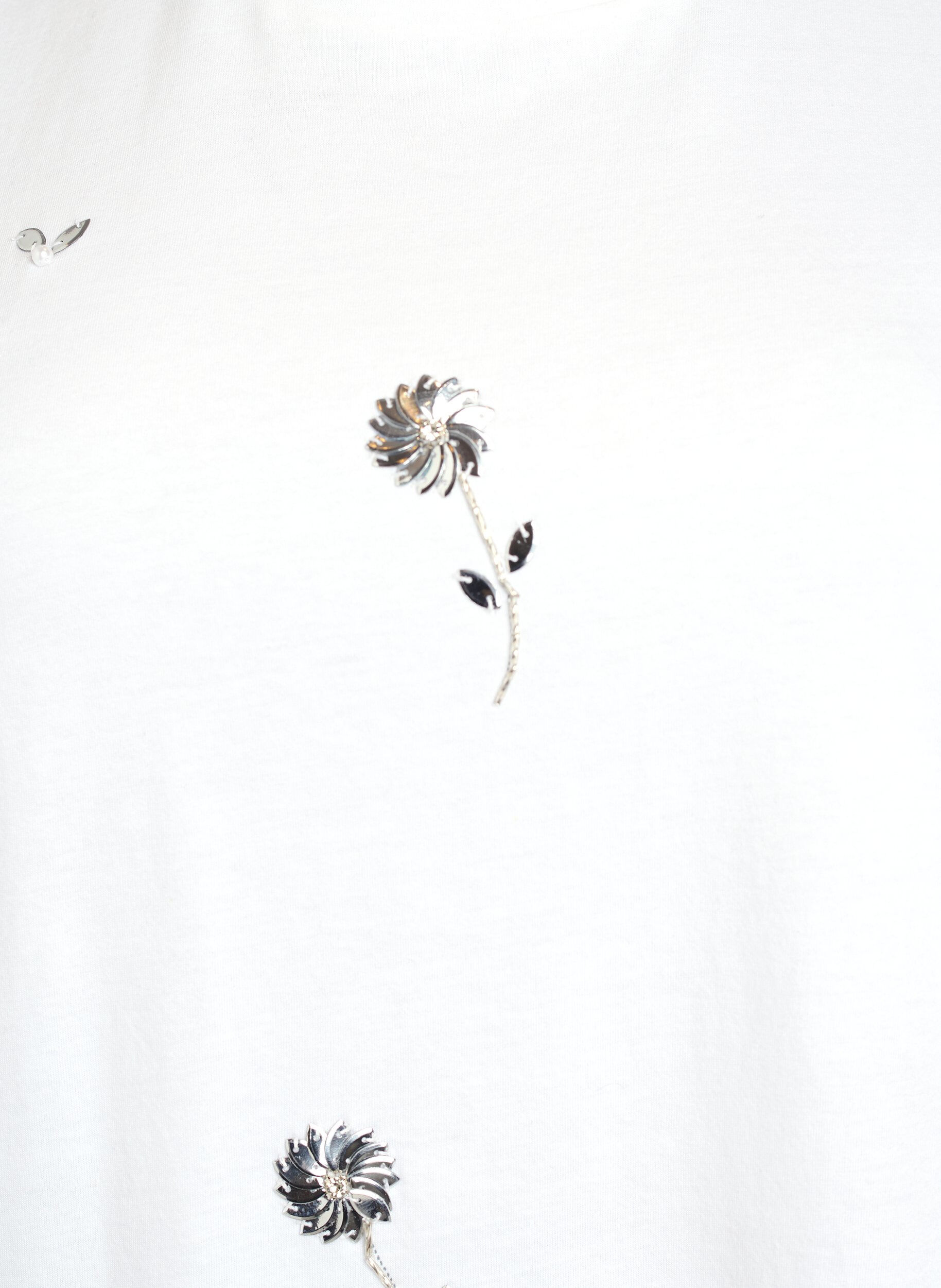 Zizzifashion T-shirt with sequin flowers, White, Packshot image number 2