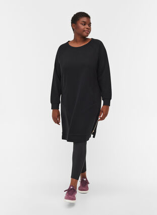 Sweat dress with pockets and slits, Black, Model image number 2