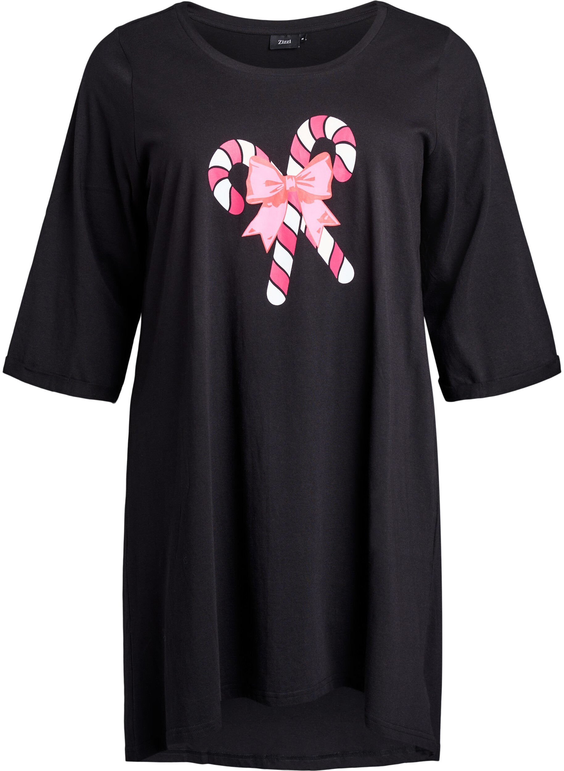 ZizzifashionNightdress in organic cotton with Christmas motif, Black, Packshot image number 0