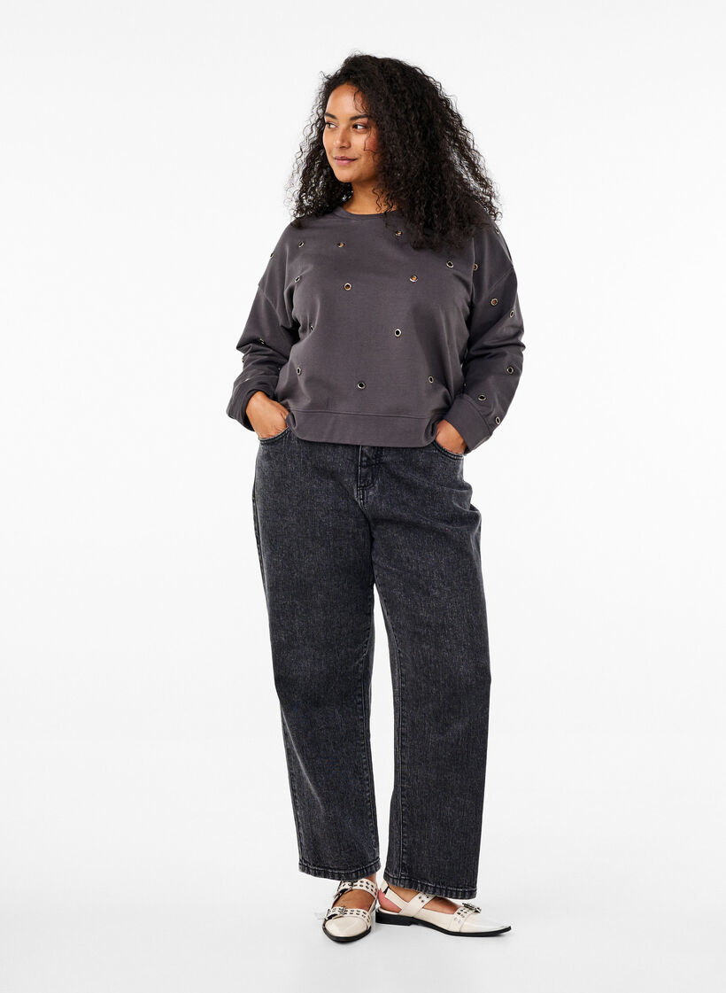 Sweatshirt with eyelets, Dark Grey, Model image number 1