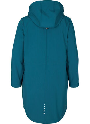 Long, hooded softshell jacket, Blue Coral solid, Packshot image number 1