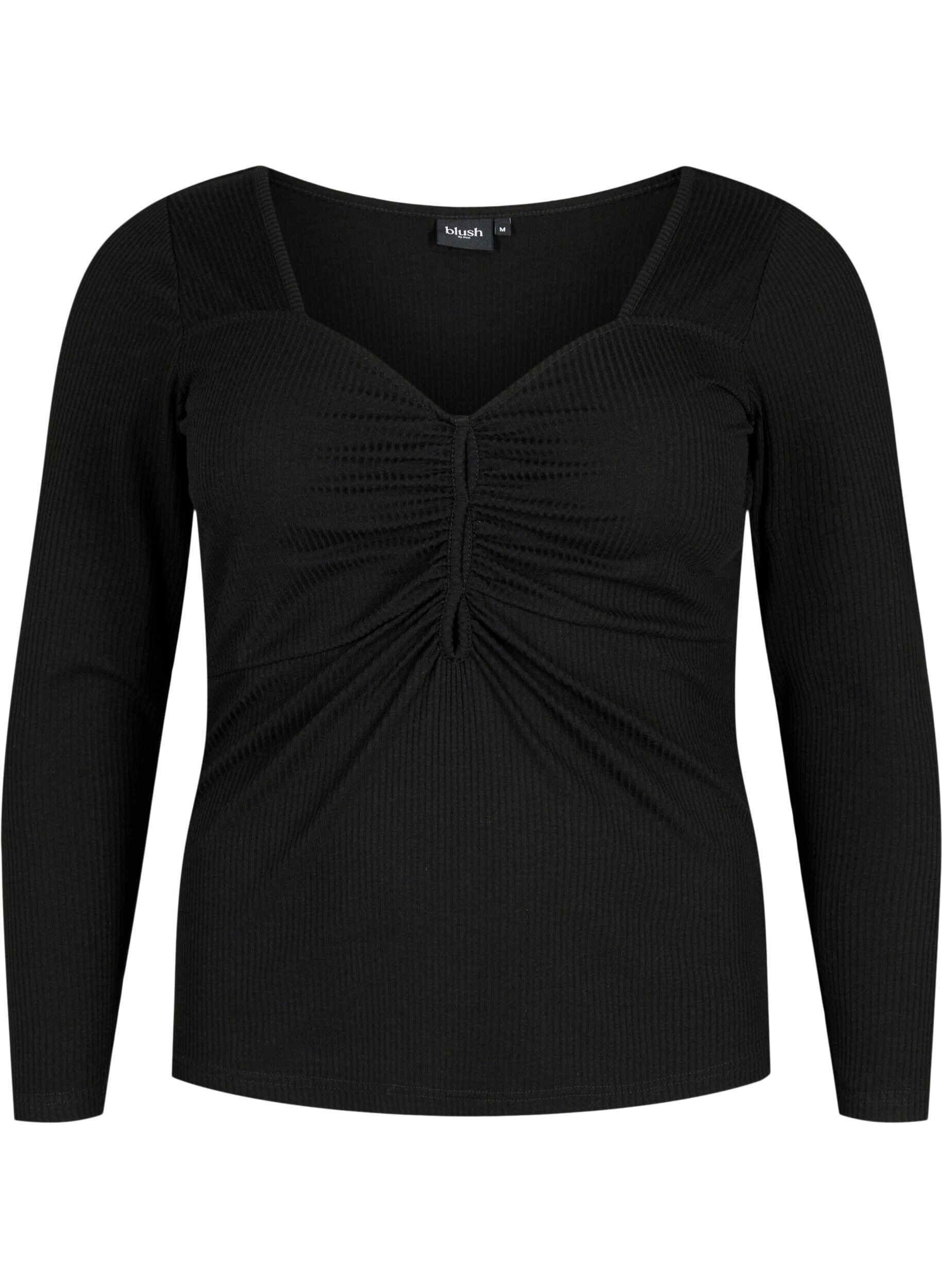 Zizzifashion Ribbed blouse with hole detail, Black, Packshot image number 0