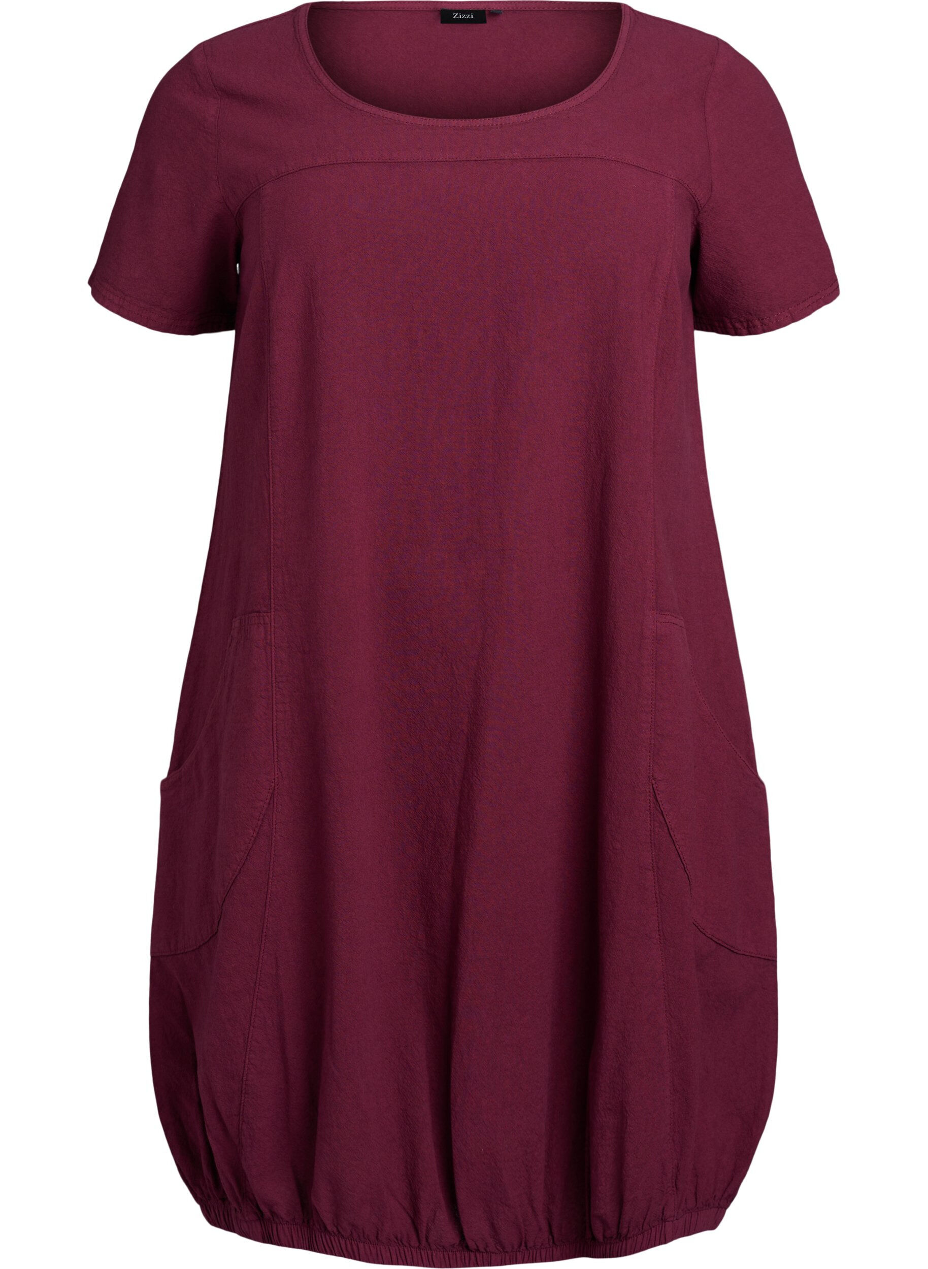 Zizzifashion Short sleeve cotton dress, Dark Bordeaux, Packshot image number 0