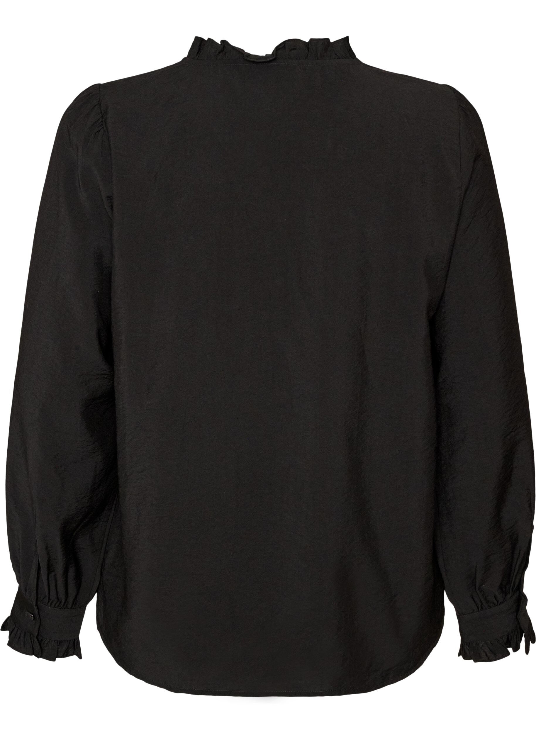 ZizzifashionShirt blouse with embroidered flower appliqu&eacute;s, Black, Packshot image number 1