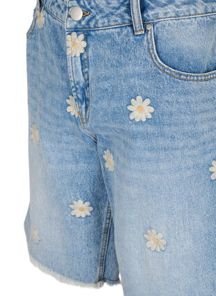 Denim shorts with floral embroidery, Light Blue w. Flower, Packshot image number 2