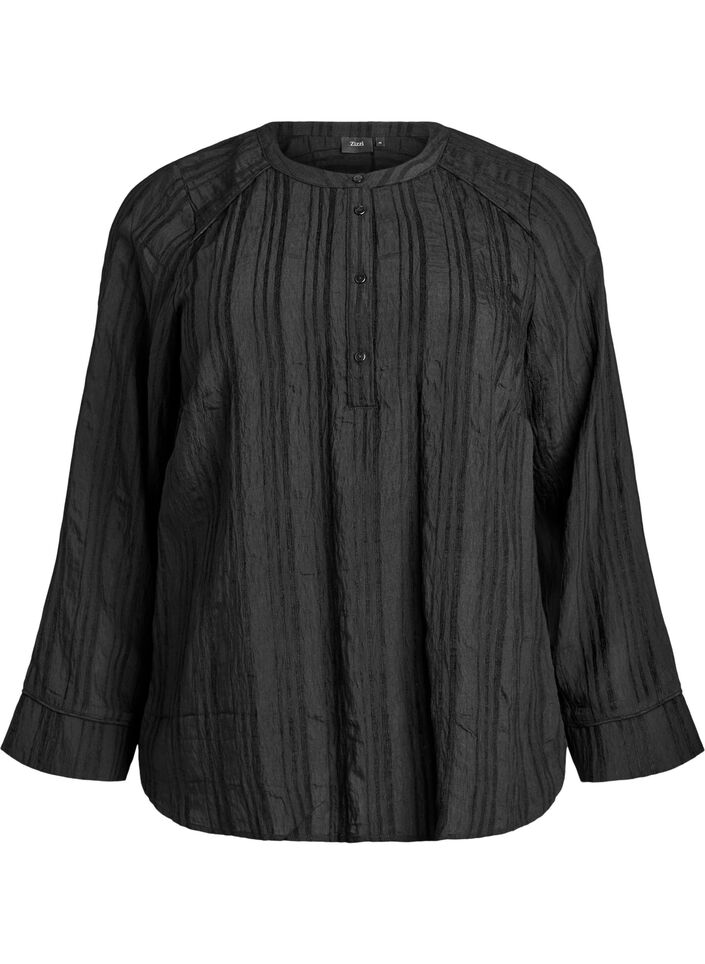 Blouse with tone-on-tone texture and buttons, Black, Packshot image number 0