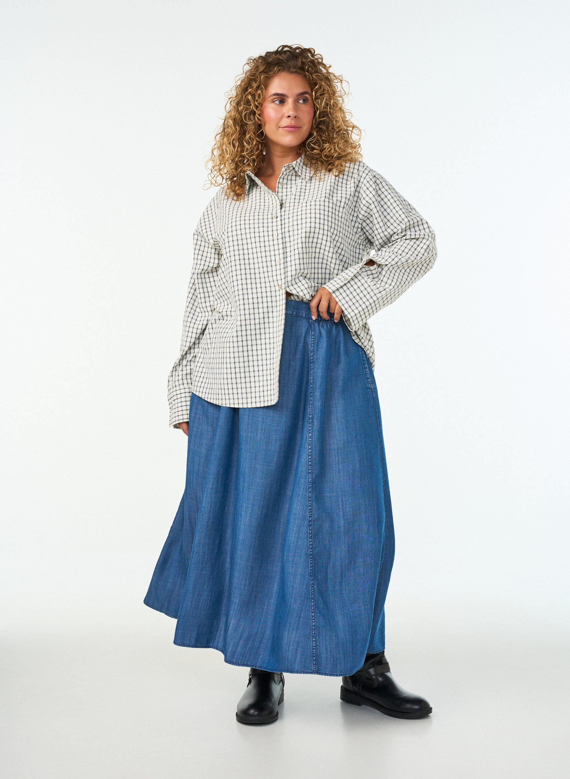 ZizzifashionMaxi skirt in lyocell with a denim look, Blue, Model image number 0