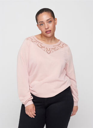 Sweatshirt with lace details, Rose Smoke , Model image number 0