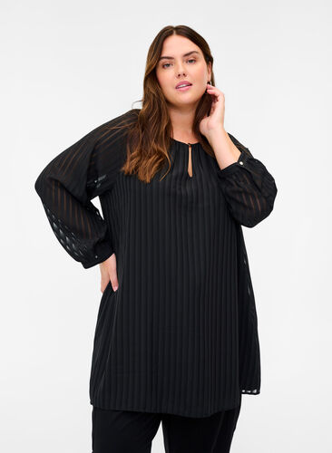 Tunic with round neck and 7/8 sleeves, Black, Model image number 0