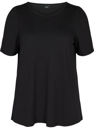 Marled blouse with short puff sleeves, Black, Packshot image number 0