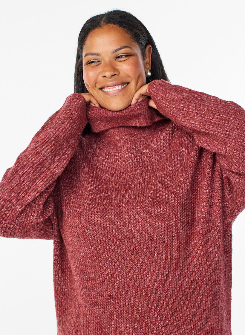 Knitted dress with turtleneck, Red, Model image number 2