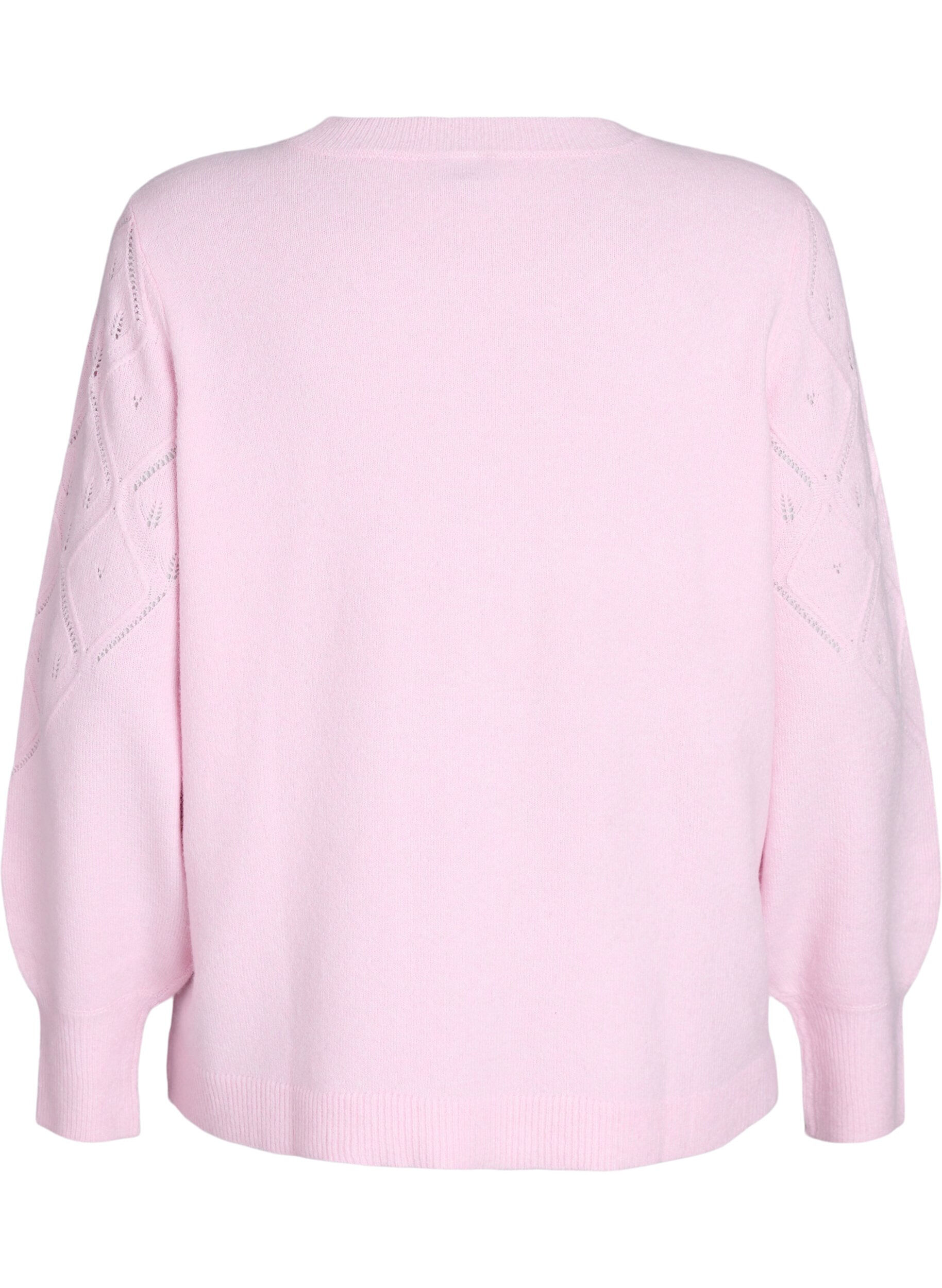 Zizzifashion Knitted top with openwork pattern and balloon sleeves, Rose, Packshot image number 1