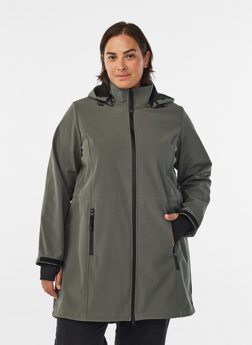 Softshell jacket with detachable hood, Dark Grey, Model image number 0