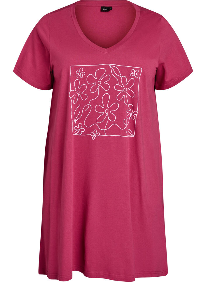 Organic cotton nightdress with V-neck, Red, Packshot image number 0