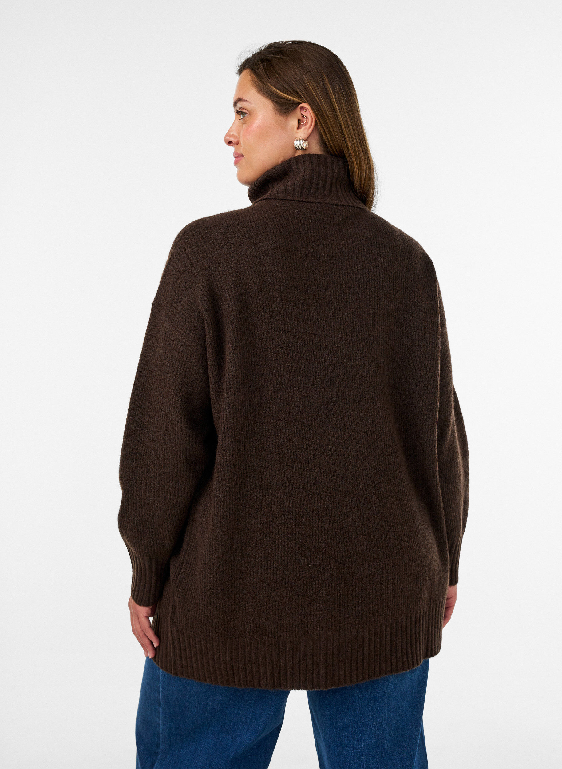 ZizzifashionLoose knit jumper with a turtleneck, Brown, Model image number 2