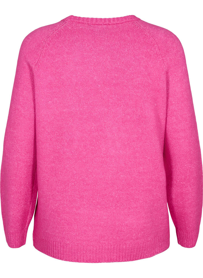 Knitted blouse with embroidered text, Raspberry Rose, Packshot image number 1