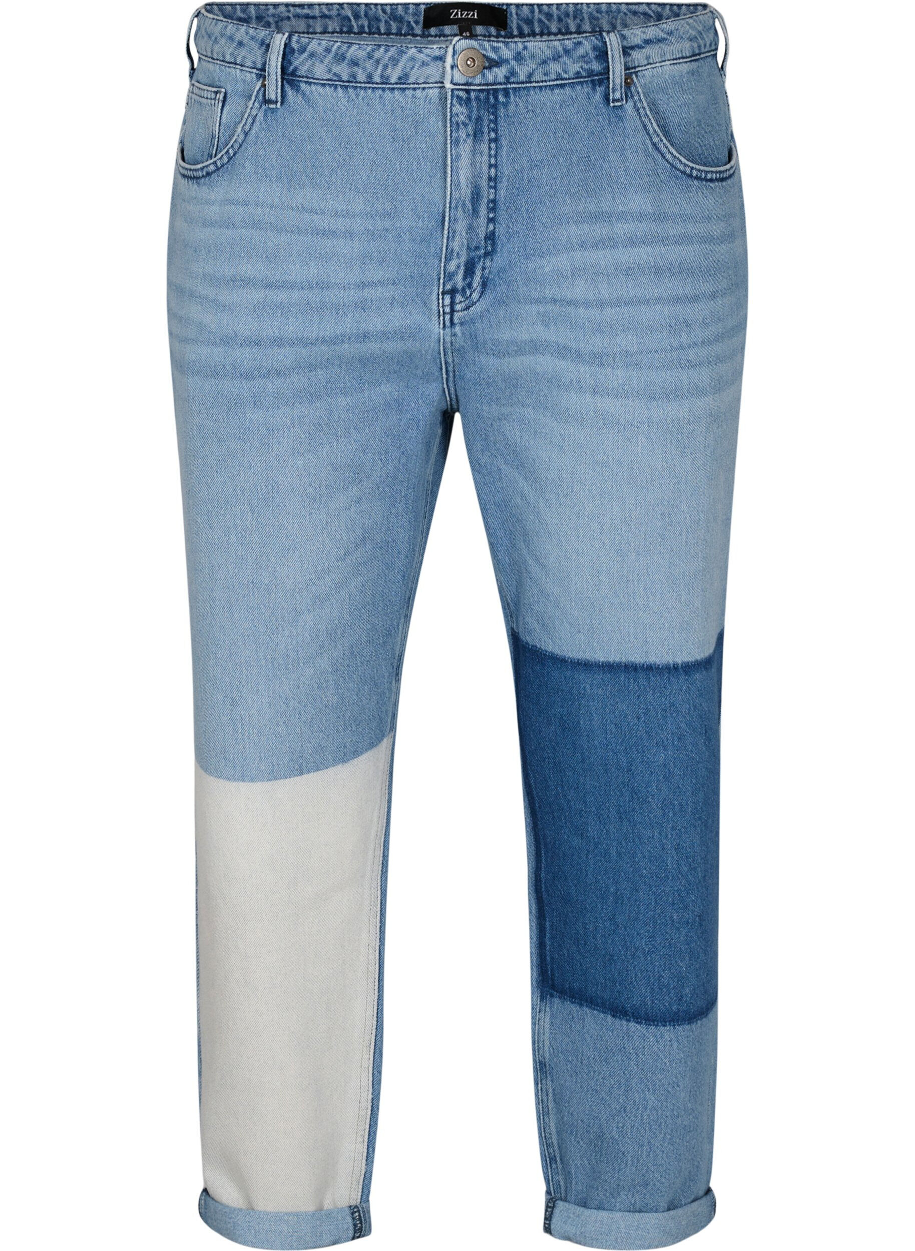 Zizzifashion Mille mom-fit jeans with colour-blocking, Blue Denim Comb, Packshot image number 0