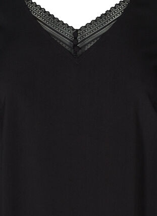 Viscose blouse with a V-neck and lace, Black, Packshot image number 2