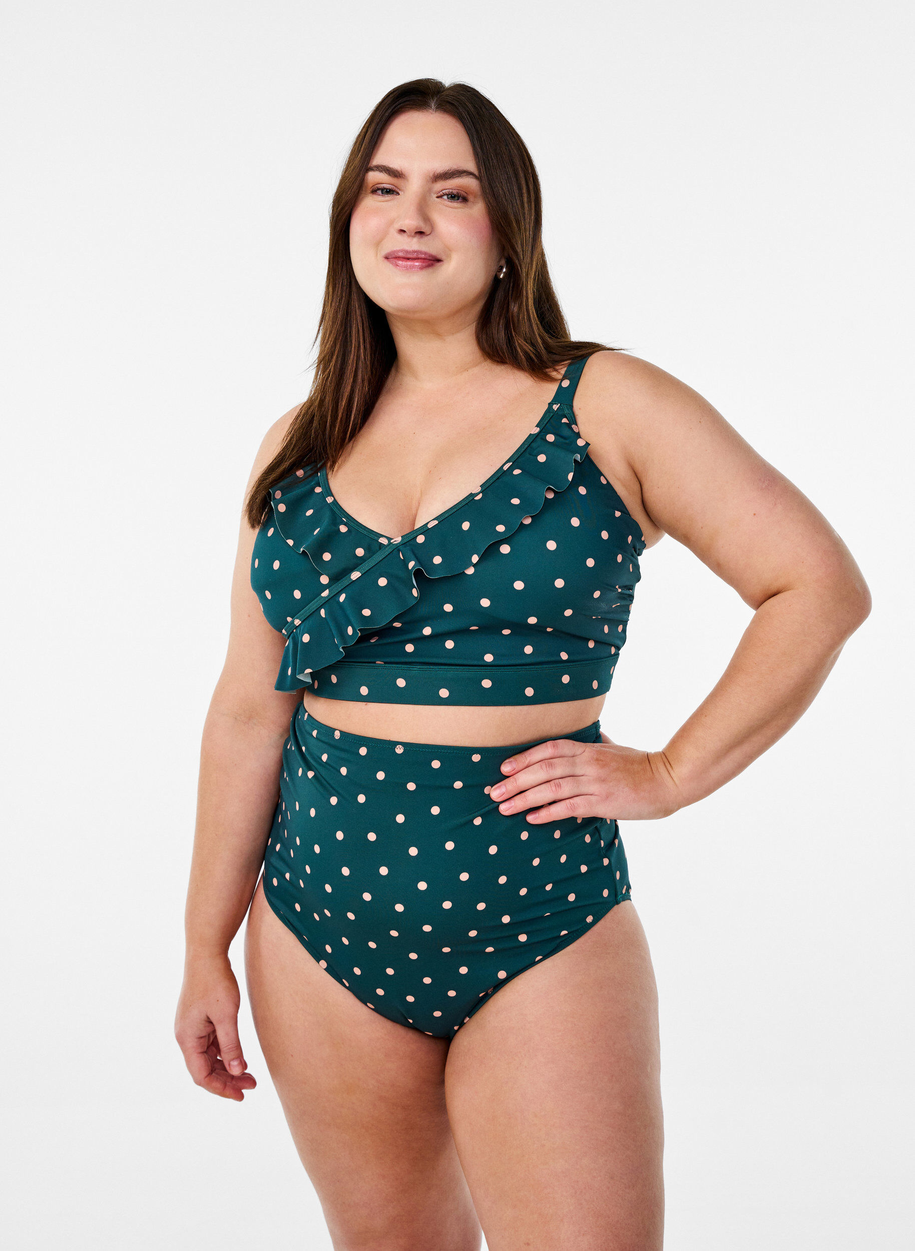 Zizzifashion High-waisted bikini bottoms with polka dots, Green, Image image number 0