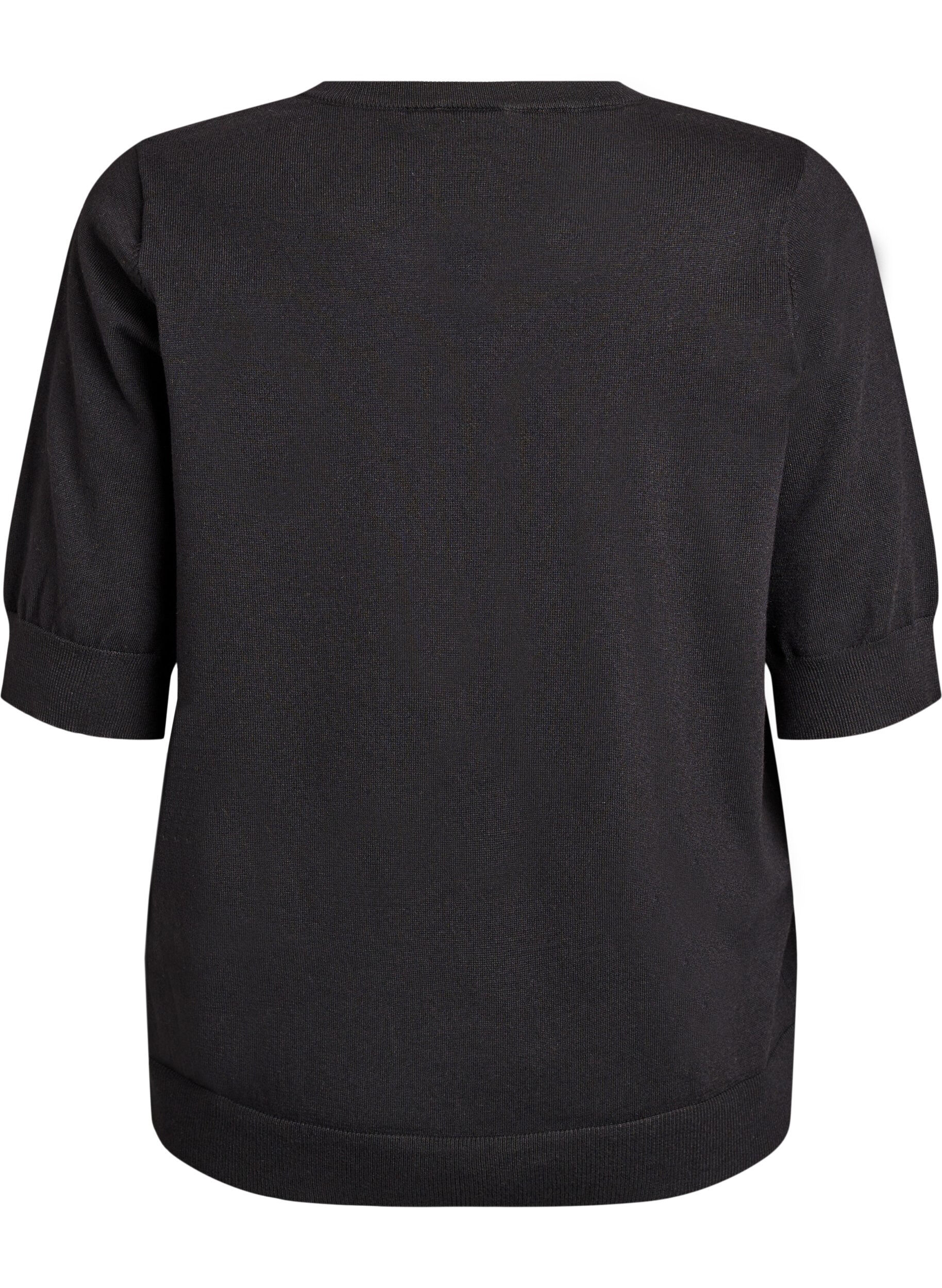 ZizzifashionFine-knit blouse with short sleeves., Black, Packshot image number 1
