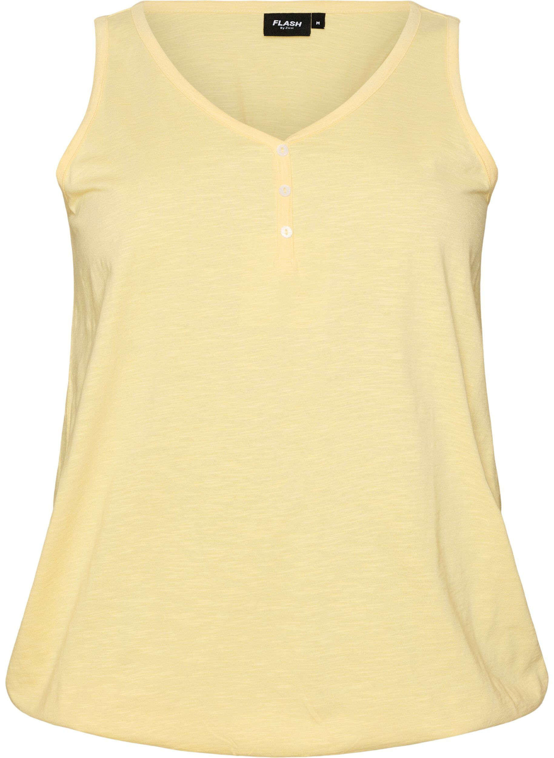 Zizzifashion Tank top in organic cotton with V-neck and buttons, Yellow, Packshot image number 0