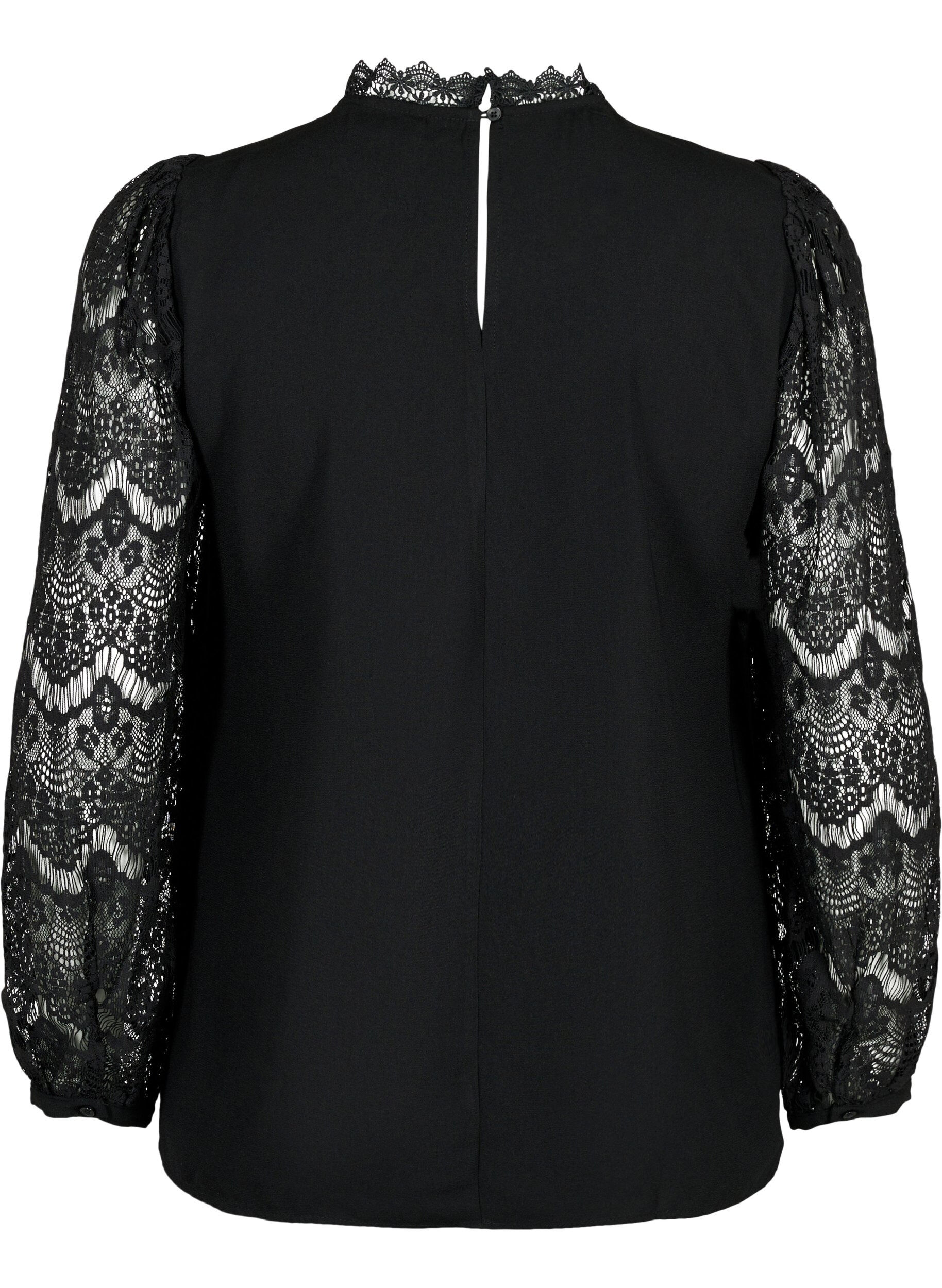 Zizzifashion Long sleeve blouse with lace, Black, Packshot image number 1
