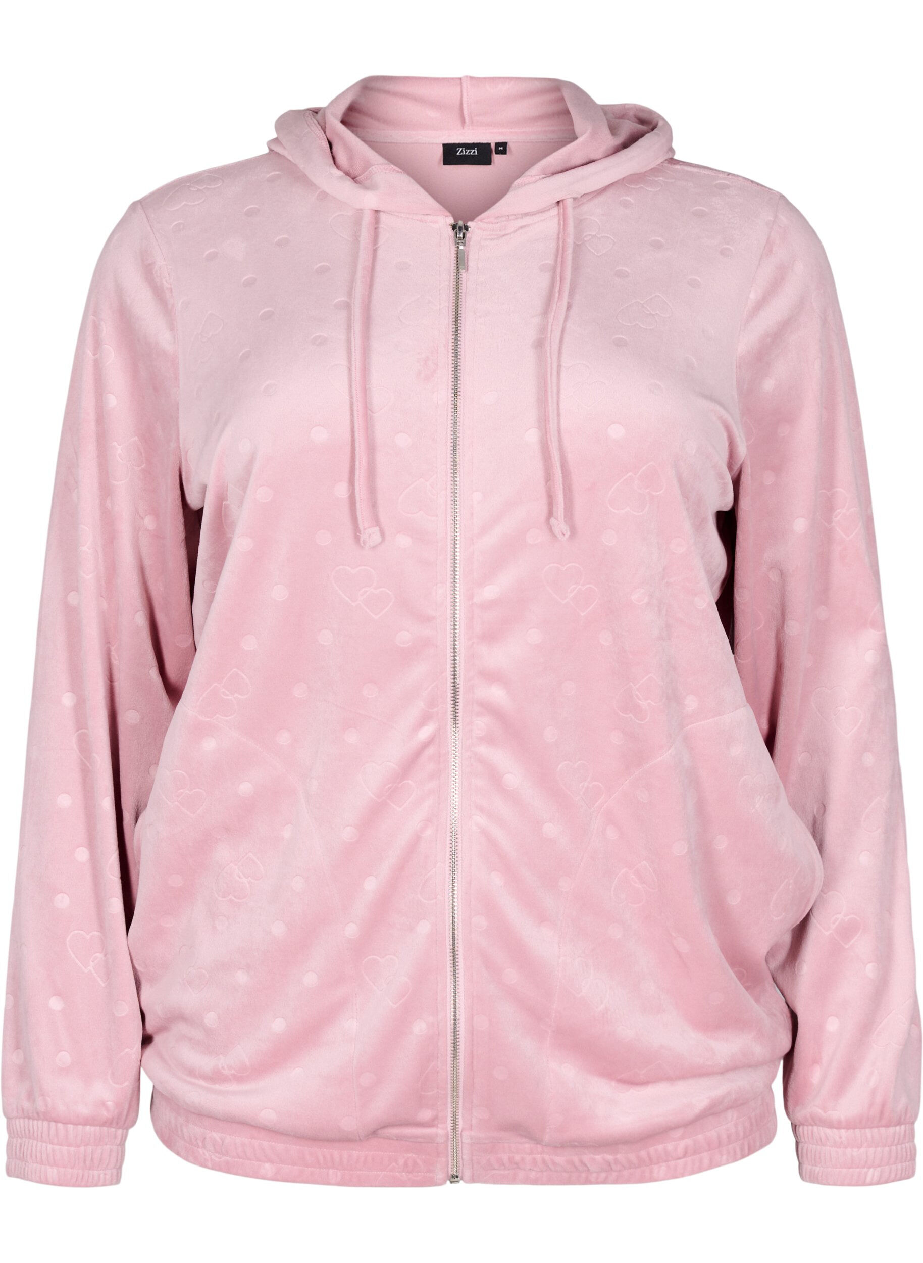 Zizzifashion Velour cardigan with hood and pockets, Pink, Packshot image number 0