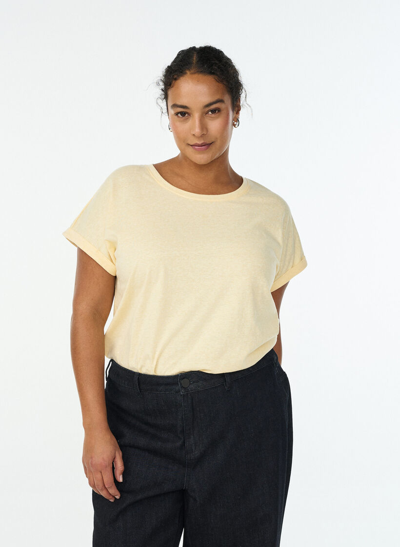 Melange t-shirt with short sleeves, Yellow, Model image number 0