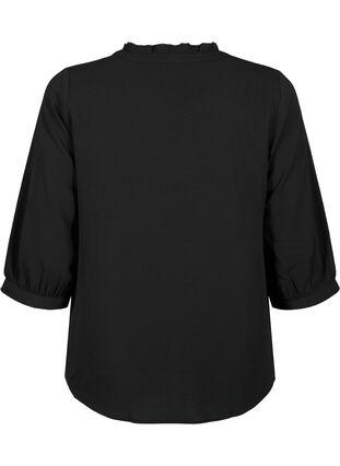 Shirt blouse with 3/4 sleeves and ruffle collar, Black, Packshot image number 1